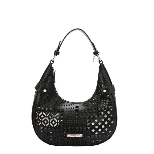 BOLSO DE HOMBRO CON RECORTE GEOMÉTRICO (NEGRO)