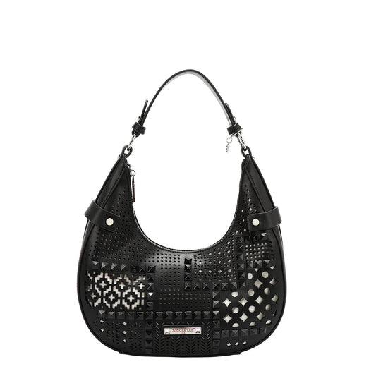 BOLSO DE HOMBRO CON RECORTE GEOMÉTRICO (NEGRO)